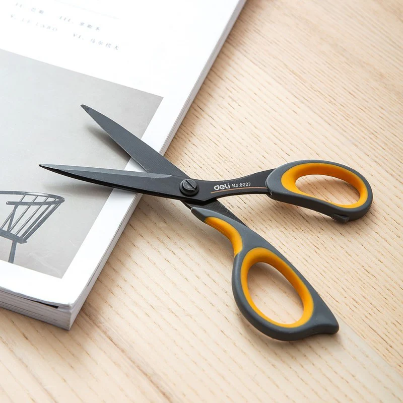 DELI ERGO SCISSORS 17.5CM NON-STICK BLACK BLADE EFFORTLESS BLADES 6027