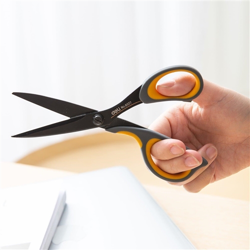 DELI ERGO SCISSORS 17.5CM NON-STICK BLACK BLADE EFFORTLESS BLADES 6027