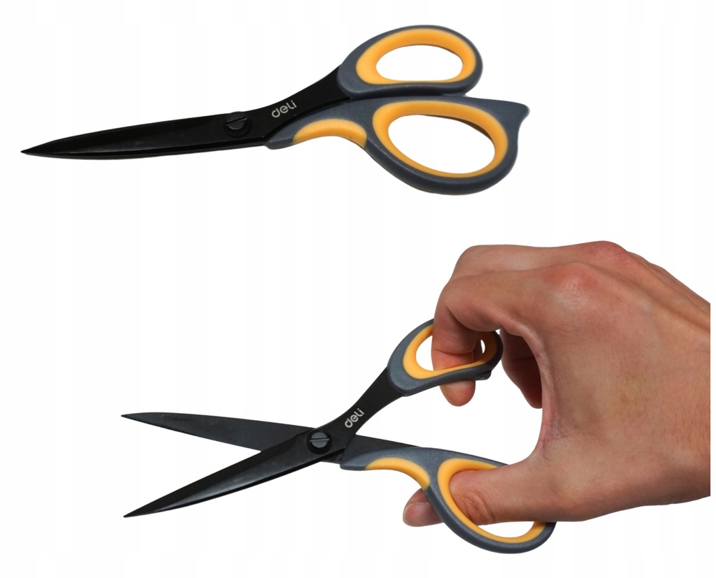 DELI ERGO SCISSORS 17.5CM NON-STICK BLACK BLADE EFFORTLESS BLADES 6027