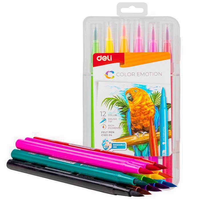 DELI COLOR EMOTION BRUSH TIP FELT PEN 12COLOR C10304