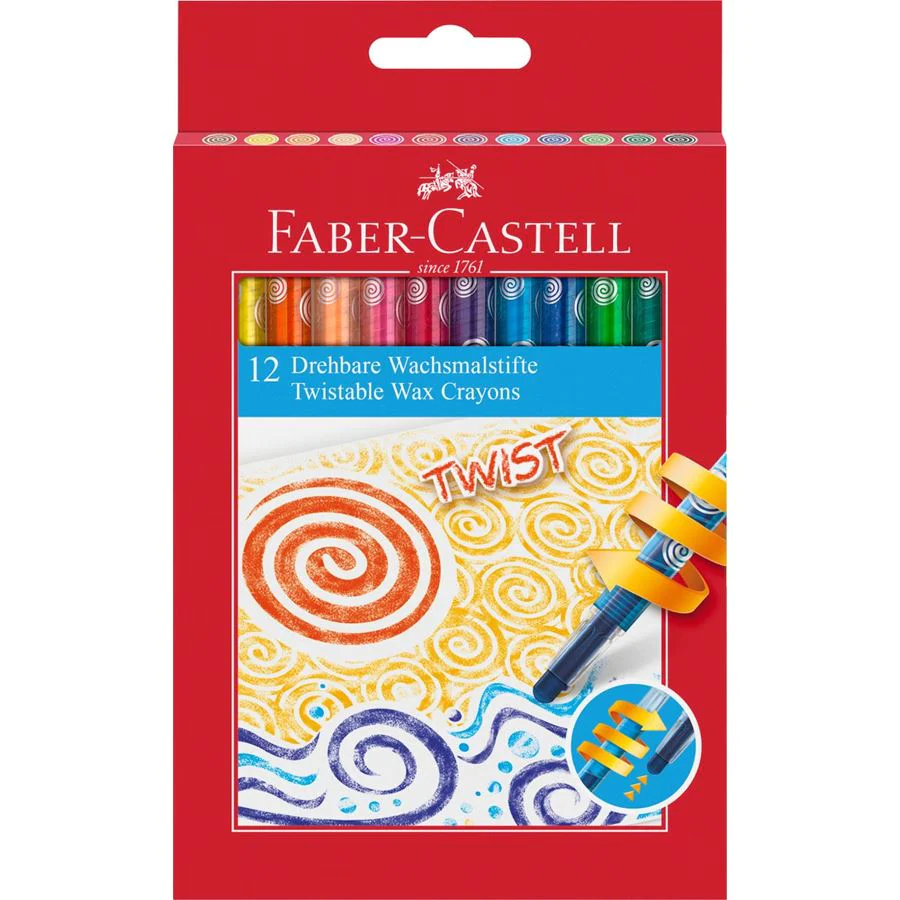 12 RETRACTABLE WAX CRAYONS FABER CAST120013