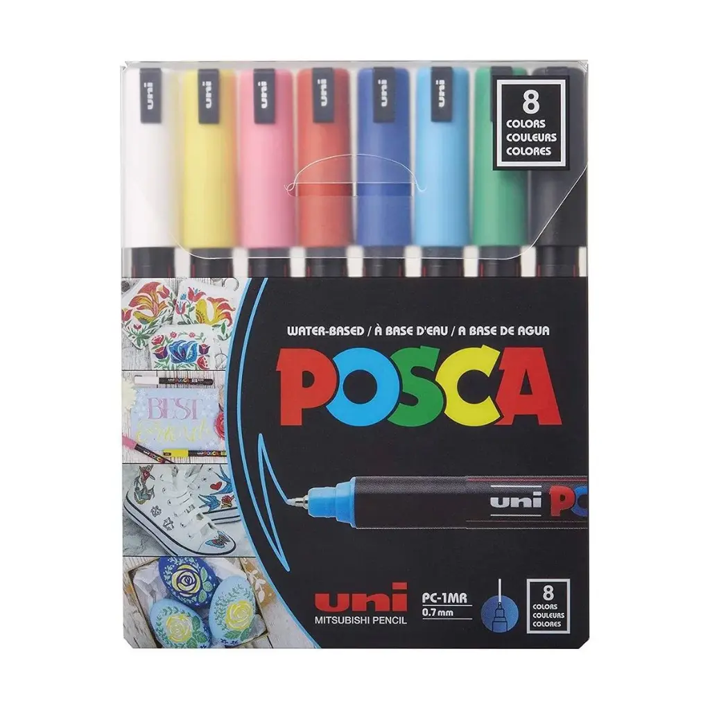 UNI POSCA MARKER PKT= 08 ASSORTED COLOR 0.7MM MI-PC1MR-08C