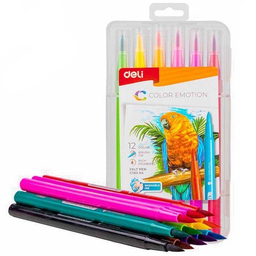 DELI COLOR EMOTION BRUSH TIP FELT PEN 12COLOR C10304