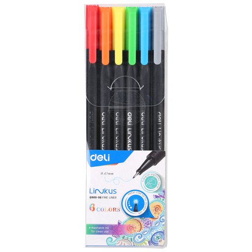 [Pen] DELI LINKUS FINELINER 0.45MM 6COLOR Q900-06