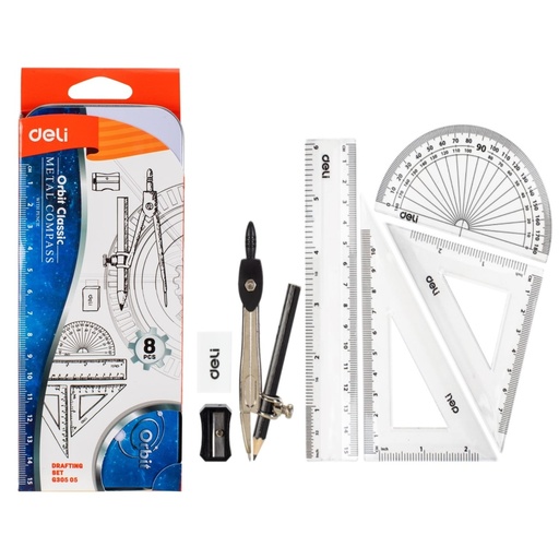 [Pen] DELI ORBIT CLASSIC METAL GEOMETRY COMPASS 8PCS G30505