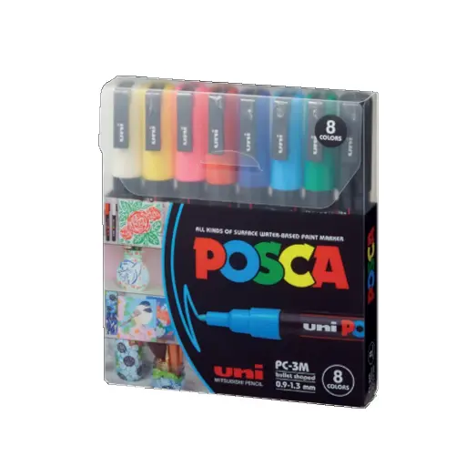 [Pen] UNI POSCA MARKER PKT= 08 ASSORTED COLOR 0.9-1.3MM MI-PC3M-08C