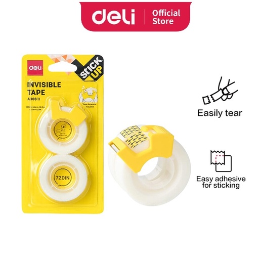 DELI STICK UP INVISIBLE TAPE TWO PCS 18mmx50UMx18.3mm A30611