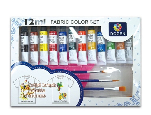 DOZEN FABRIC COLOR 12ML 12COLOR WITH BRUSH (F121241) S126-23